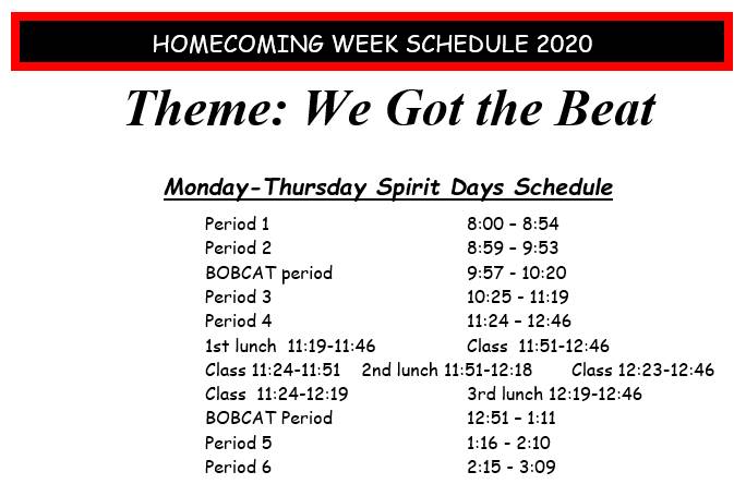 Homecoming Week Schedule 2020