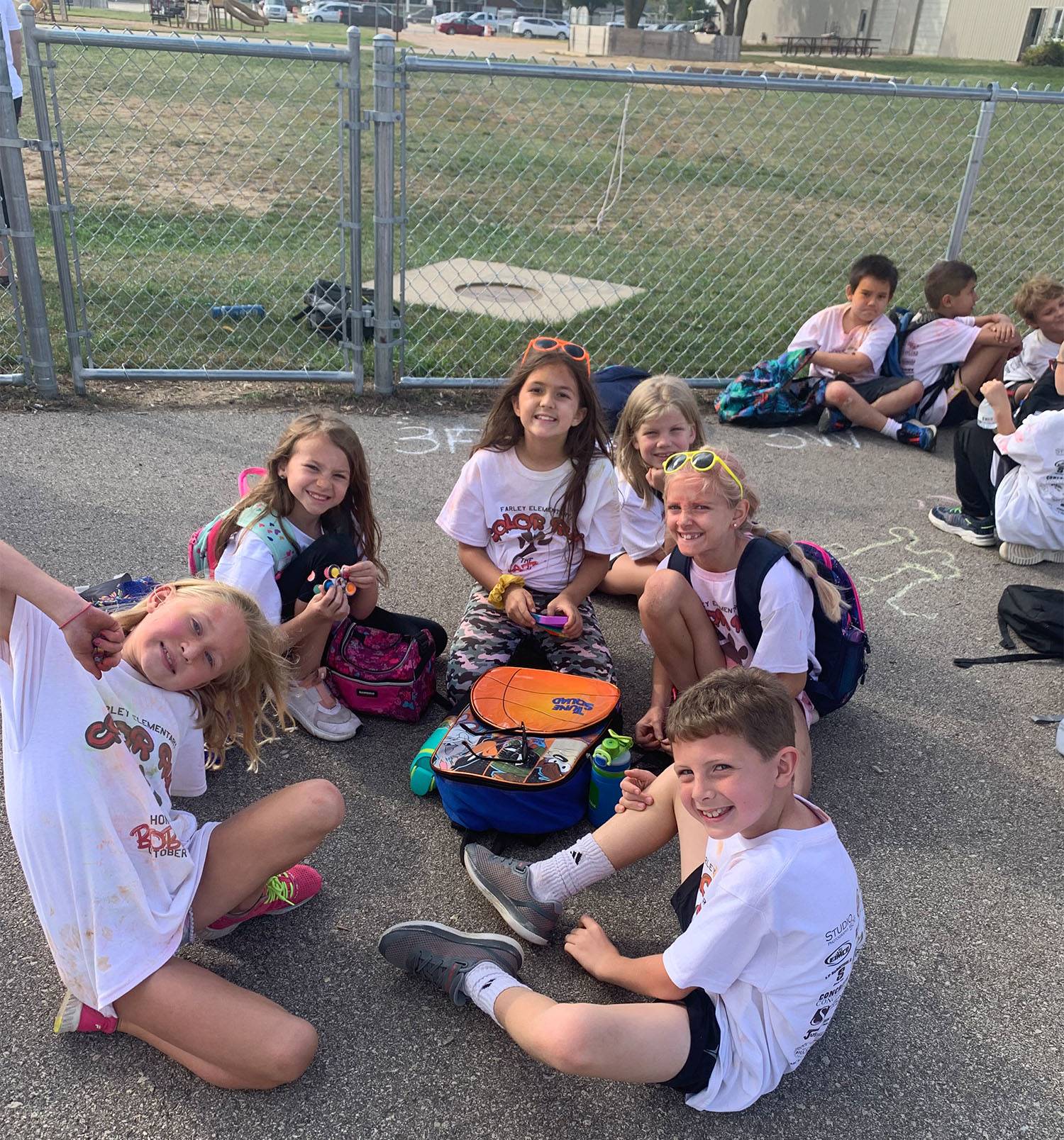 FES students having a snack after the color run