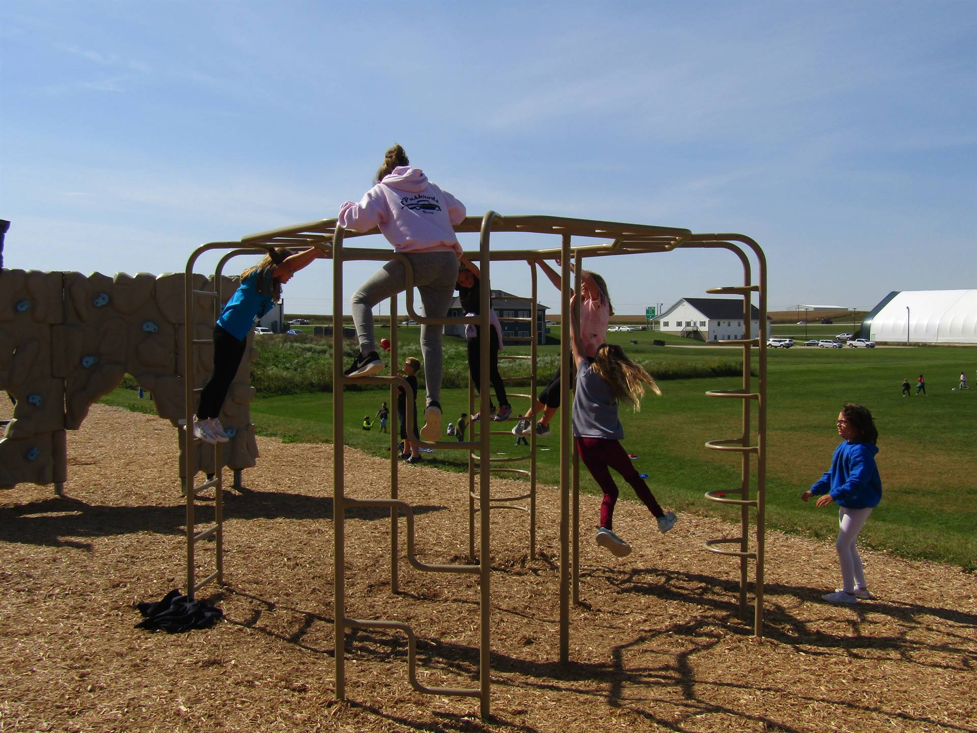 Students playing on the monkey bars