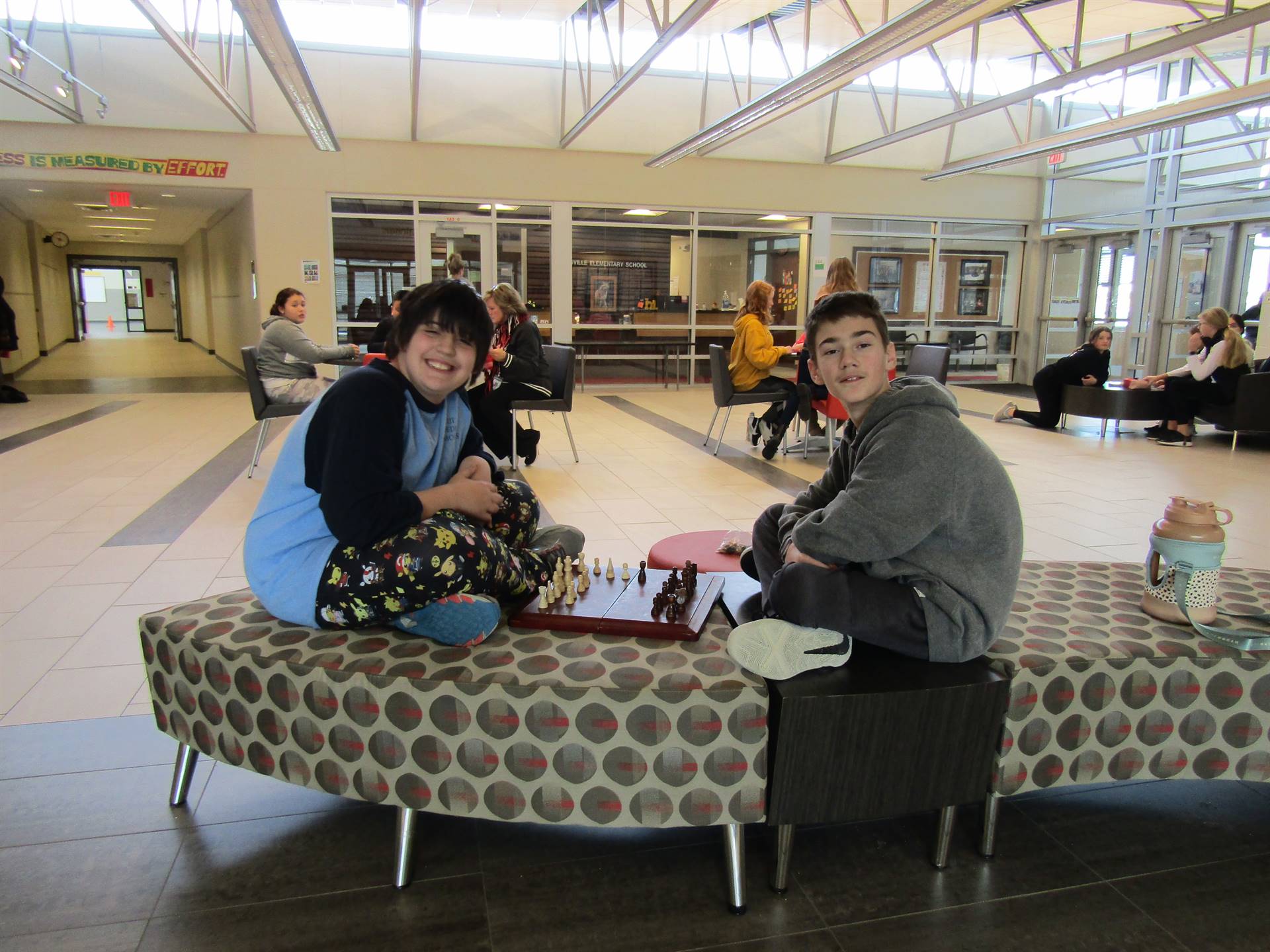 5th graders playing chess during indoor recess
