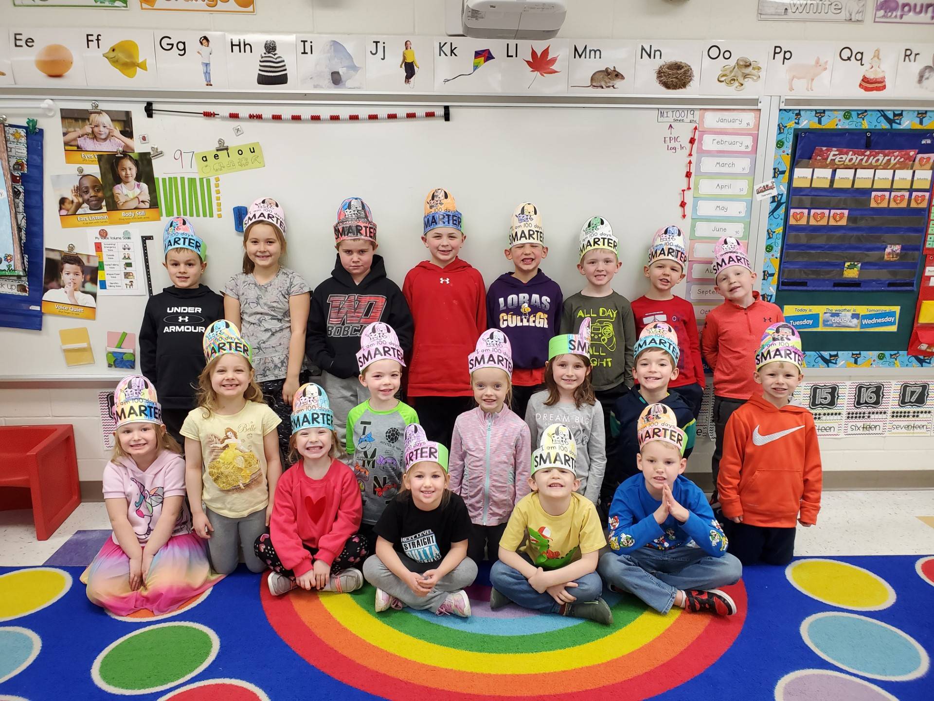 Kindergarten class with 100 day crowns